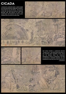 A gallery featuring artworks with diverse styles and techniques, including Asian paintings and landscape art