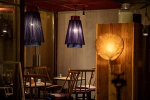 Warm and inviting dining area with wooden tables and chairs, featuring multiple dining tables and a cozy atmosphere