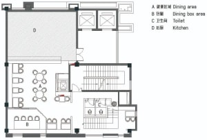 2D floor plan of a modern home with various rooms, including a living area, dining area, kitchen, and bedroom, featuring multiple chairs and a functional layout