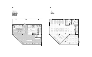 A modern public space with a top-down view of seating areas, chairs, dining tables, and couches, with a focus on comfort and convenience