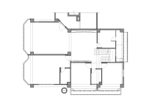 A modern home floor plan with white walls, clean lines, and a minimalist design, showcasing a well-organized and functional layout