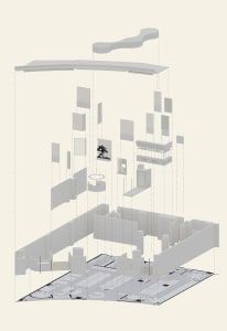 A modern commercial space with white walls and floors, featuring various rooms and spaces in a clean and minimalistic design