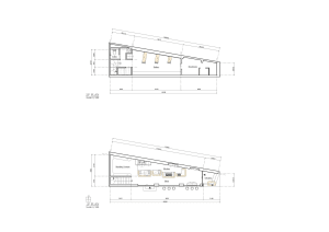 Top-down view of a modern house floor plan with labeled rooms, including a kitchen, dining area, living room, and bedroom, with chairs for seating
