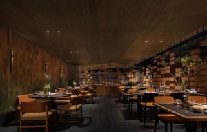 Warm and inviting restaurant with wooden floors and walls, featuring chairs and tables in a dining area