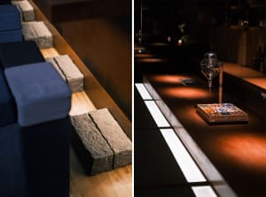 Floor plan of a bar area with a countertop, bench, walls, doors, and windows