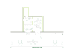 2D floor plan of a modern hotel with clean lines, minimalistic elements, and ample natural light