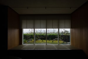 A cozy living room with a couch, potted plants, and large windows allowing natural light to enter the space