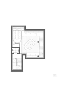2D floor plan of a modern building with a swimming pool area, clean lines, and minimalistic design elements