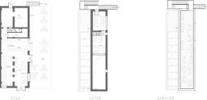 2D floor plan of a building with a staircase and multiple rooms, featuring walls, doors, windows, and furniture