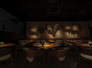 An empty restaurant with wooden tables and chairs in various styles and sizes, creating a welcoming atmosphere for dining