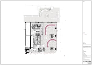 A modern interior design featuring a floor plan with a kitchen, dining area, living room, and bedroom, with neutral tones and natural light