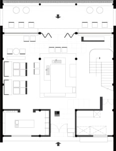A detailed 2D floor plan of a modern house with labeled rooms, including a kitchen, dining area, living room, and bedrooms, showcasing a clean and organized layout
