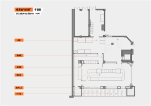 2D floor plan of a modern hotel with various rooms and areas labeled and measured
