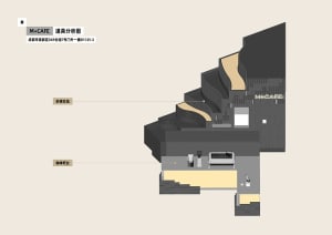 2D floor plan of a modern cafe with a dining area and kitchen, featuring linework, labels, and symbols