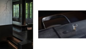 A dining area with multiple tables and chairs, featuring a restaurant-style seating arrangement
