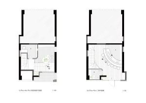 Black and white ground floor plan with second floor layout, well-organized and functional space with clear room layouts and labels