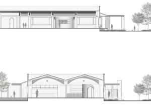 Architectural rendering of a modern two-story house with various rooms and features, showcasing a well-planned and organized layout