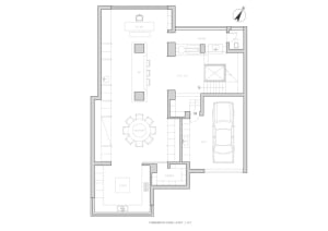 Modern interior design with clean lines, minimalistic elements, and natural light from windows