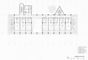 A simple and straightforward floor plan of a multi-story building with various rooms and spaces, focusing on layout and dimensions