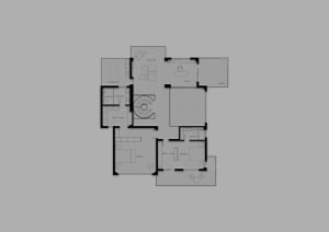 Black and white floor plan of a traditional house with stone walls, showing room layout and dimensions