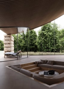 A modern living room with a large couch, a chair, and a dining table, filled with natural light and designed for comfort and relaxation