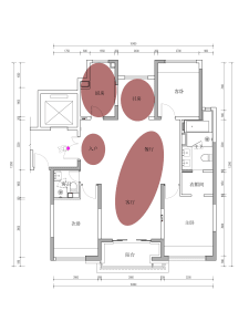 Technical 2D floor plan drawing of a 104-square-meter three-bedroom apartment including living room, dining area, kitchen, two bathrooms, study, balcony, and built-in wardrobes.