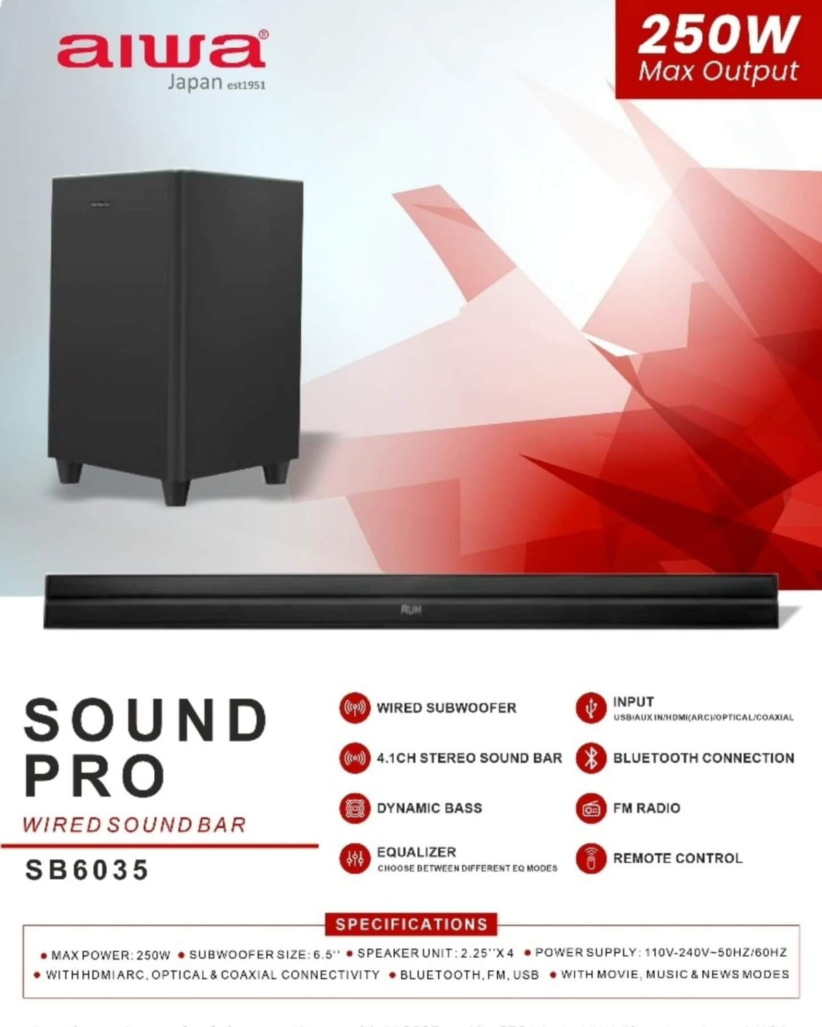 Aiwa SB6035 2.1CH Soundbar thumbnail 2