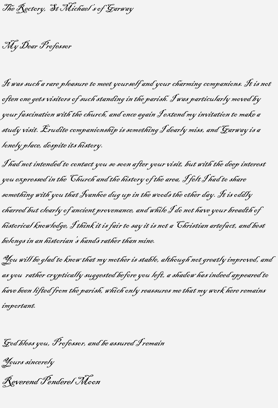 A letter from Rev. Moon to Professor Clarke that accompanied the package containing the amulet.