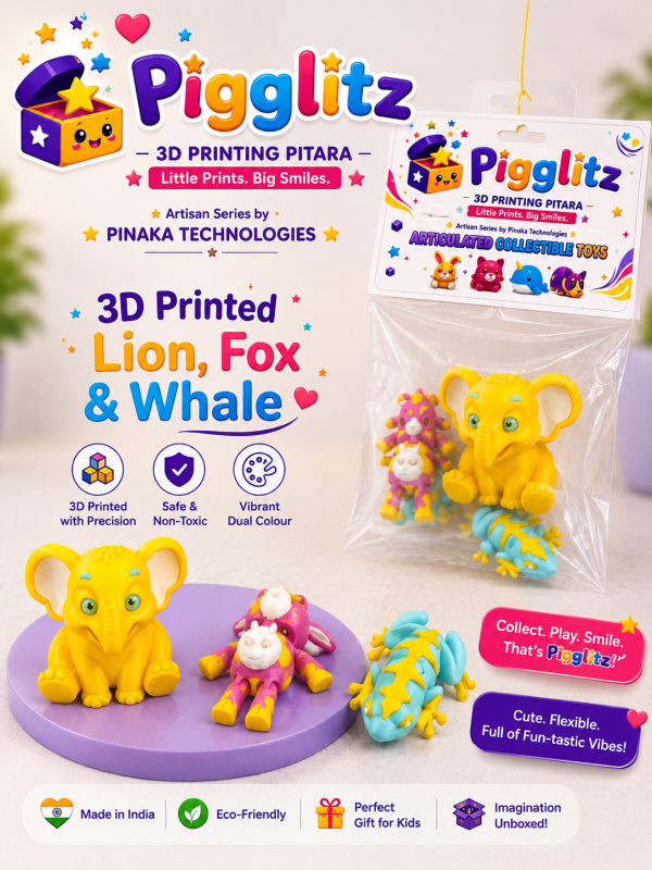 Pigglitz 3D Printed Elephant , Cow & Fox