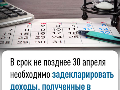 В срок не позднее 30 апреля необходимо задекларировать доходы, полученные в 2024 году