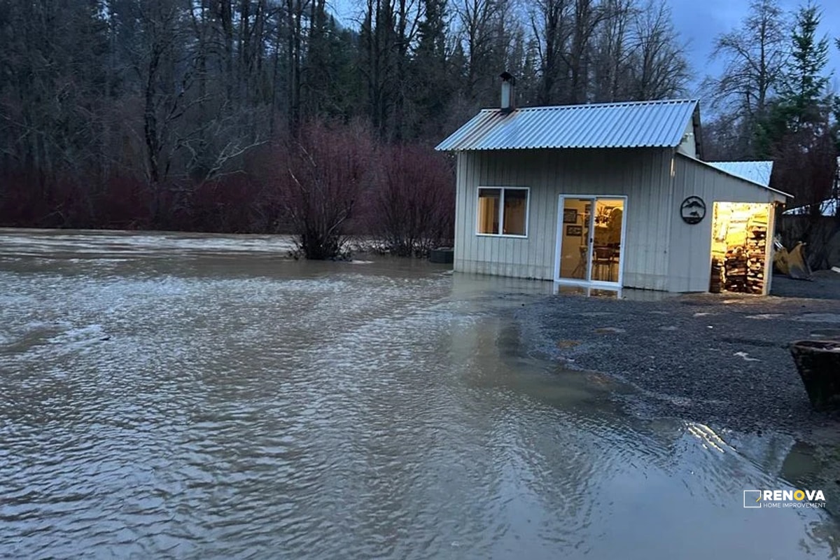 Flooded residential area in Seattle region after heavy rainfall