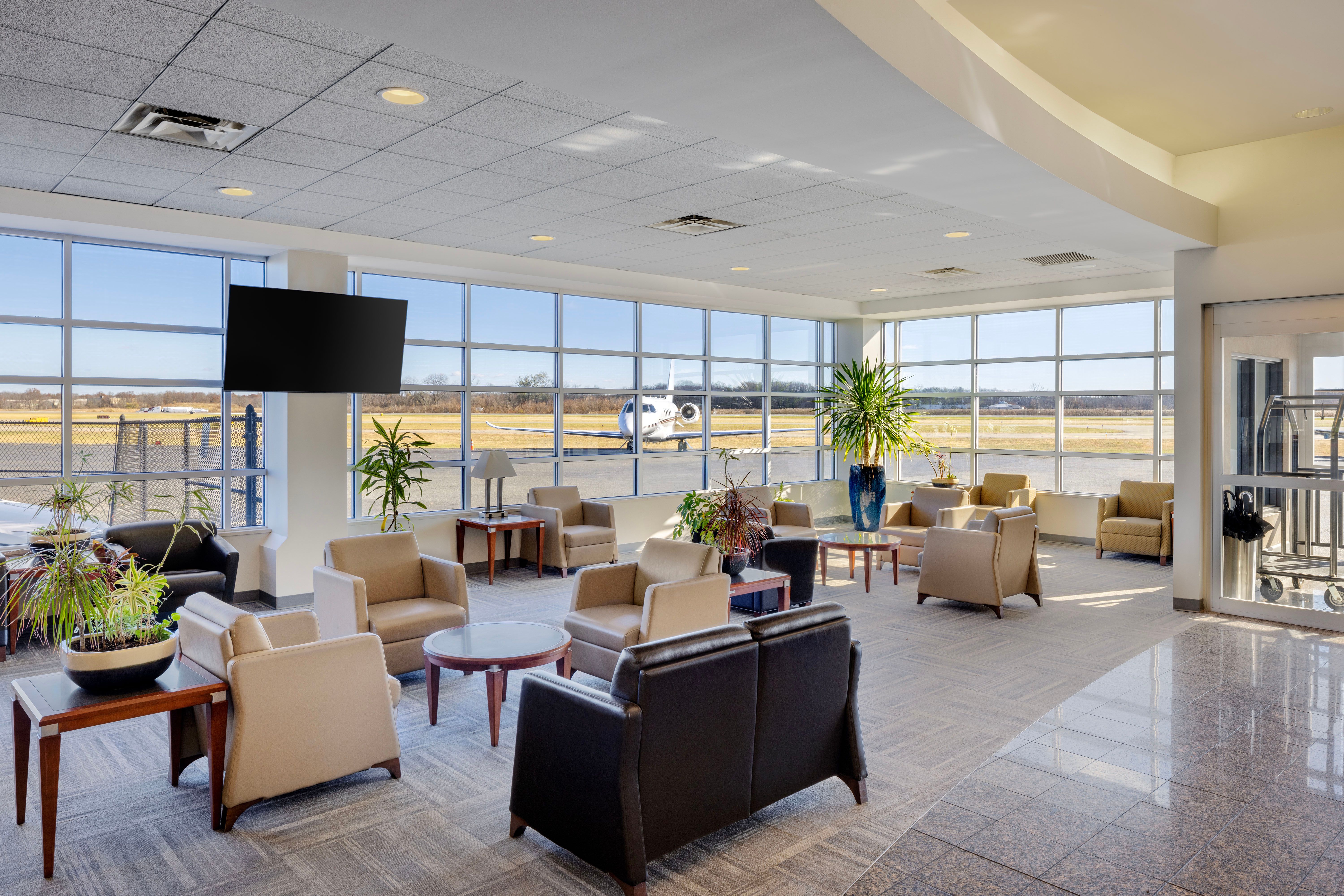 Signature FBO private lounge at Morristown Municipal Airport