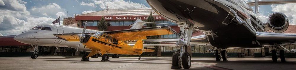 Signature FBO terminal at Vail, planes on tarmac