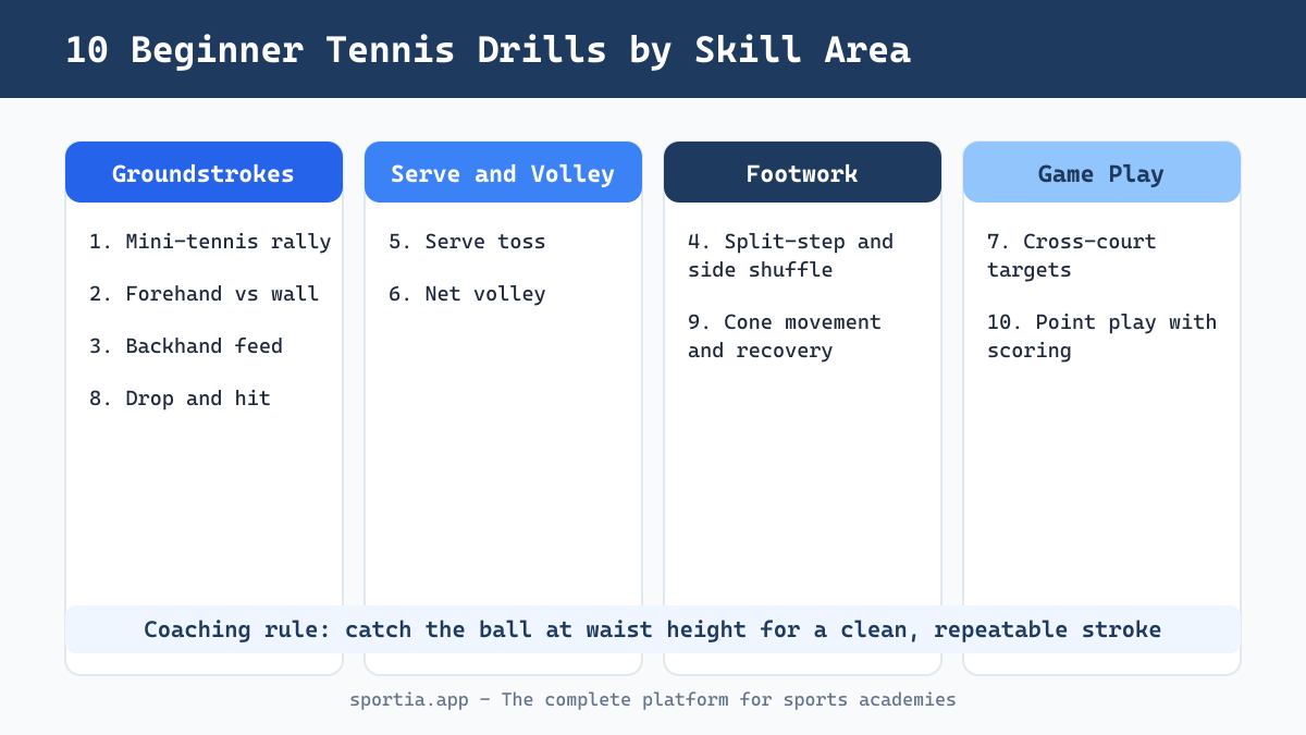 10 tennis drills for beginners grouped by skill area for young players