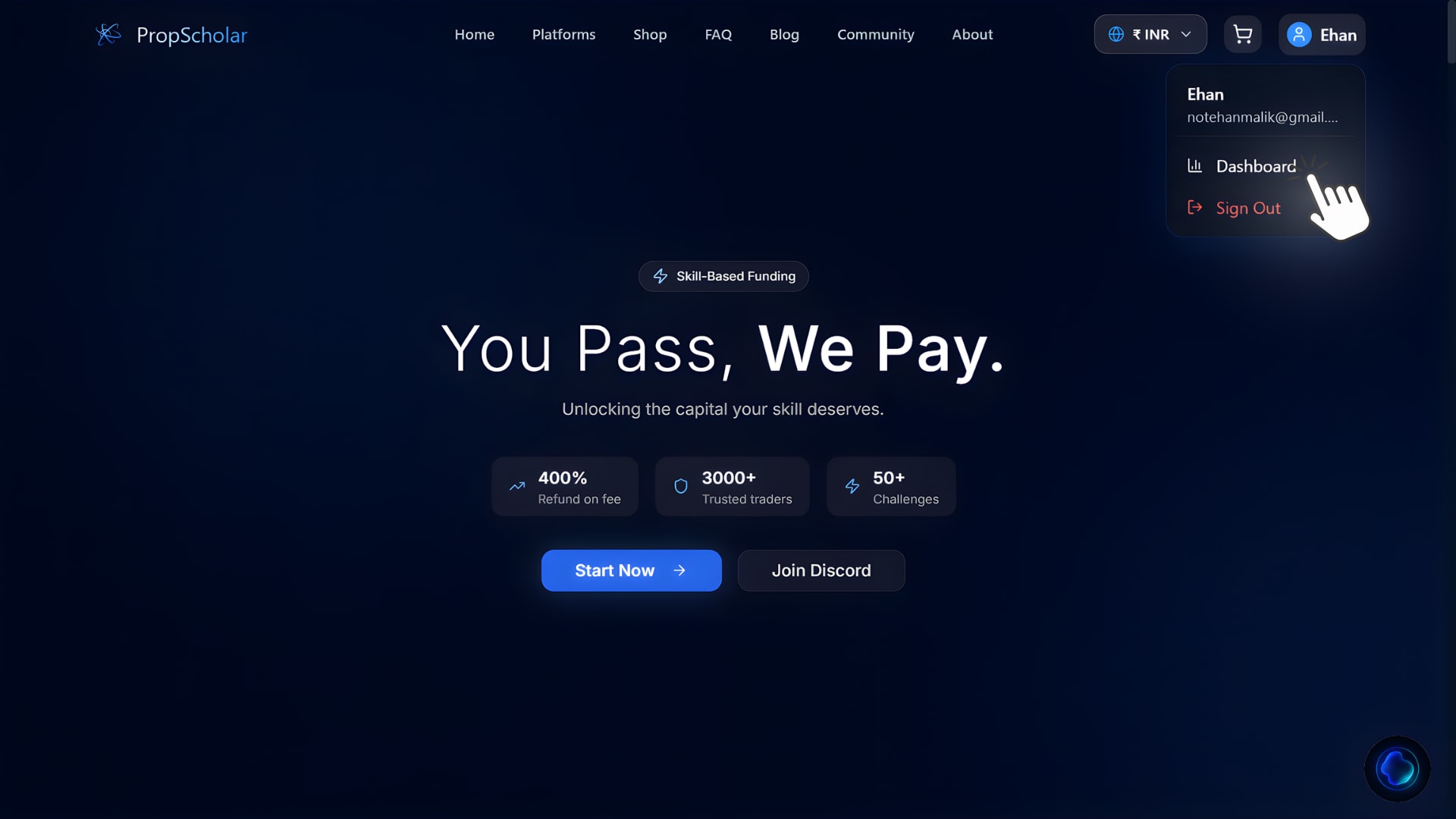 PropScholar dashboard access