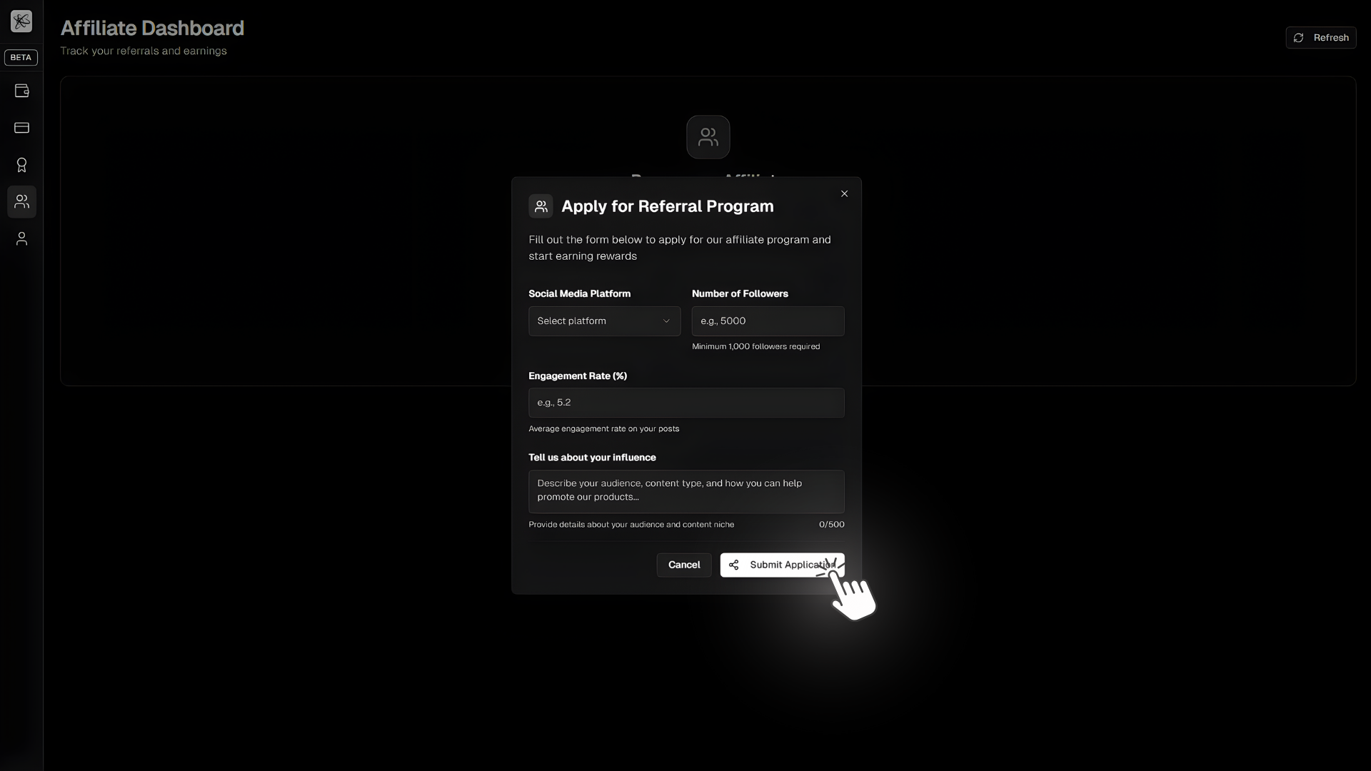 Affiliate application form PropScholar