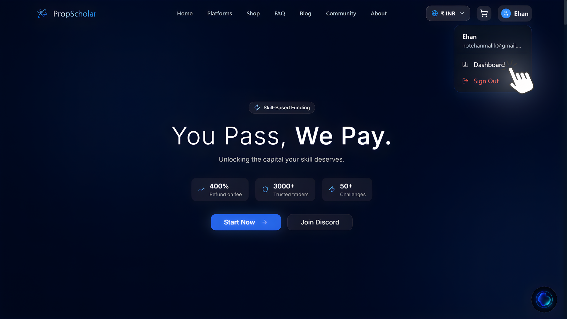 PropScholar dashboard access