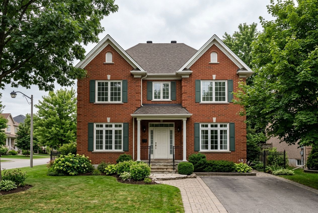 Traditional home with white grille windows