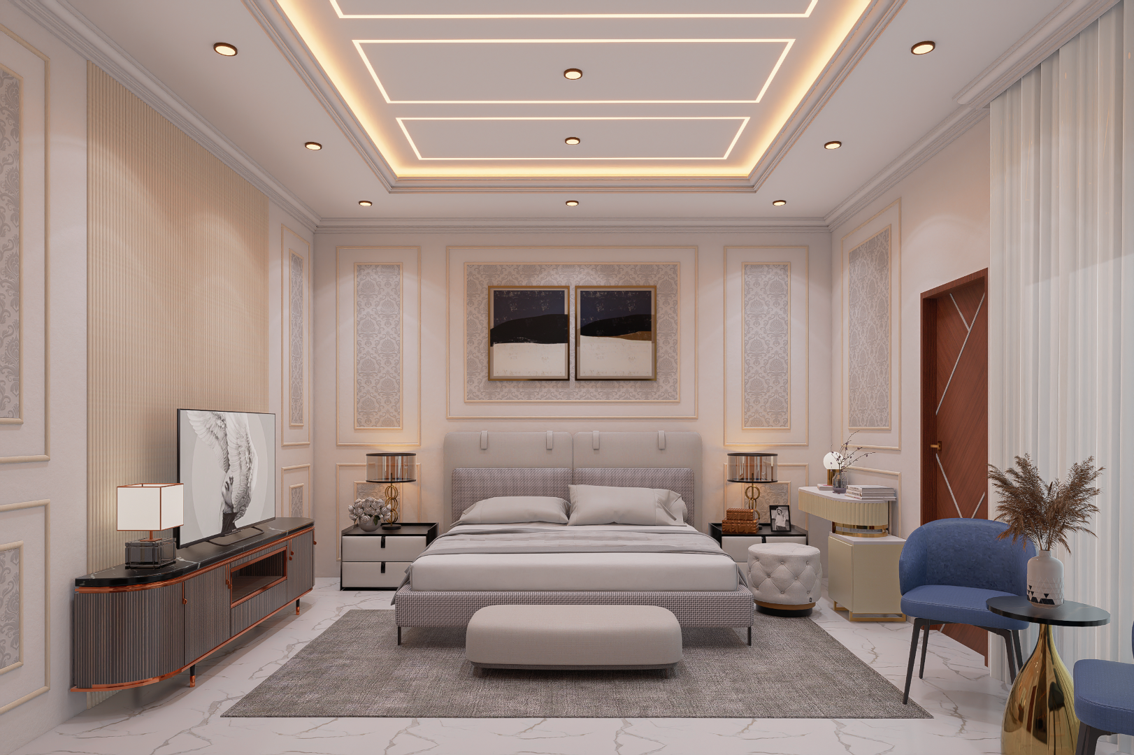 Interior architectural visualization of luxury living room by WiseArchi
