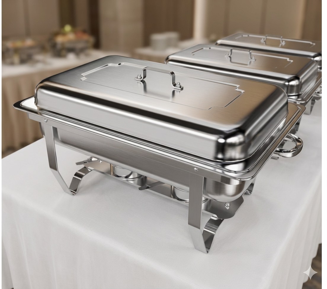 Chafing Dish, Type: Black. Example photo from Boblys Rentals.