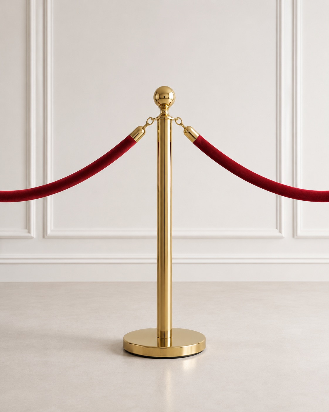 Stanchion (Pair), Color: Gold. Example photo from Boblys Rentals.