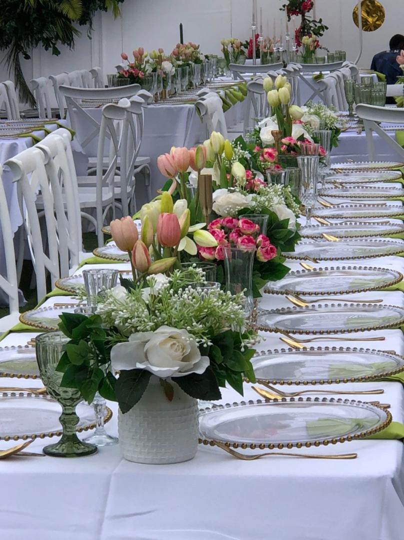 Outdoor party rental with canopy tent and chairs in Accra, Ghana
