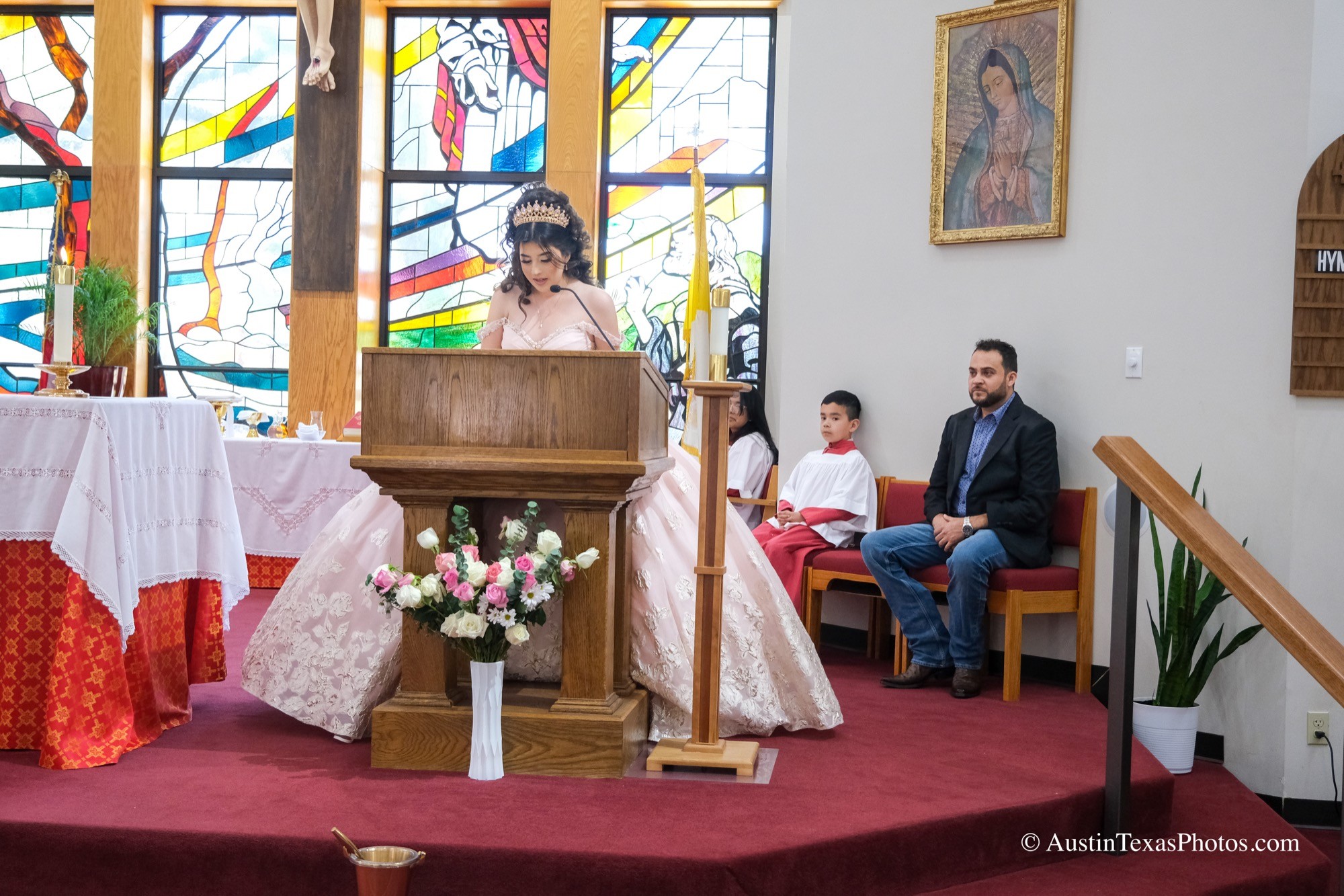 Quinceañera at church ceremony