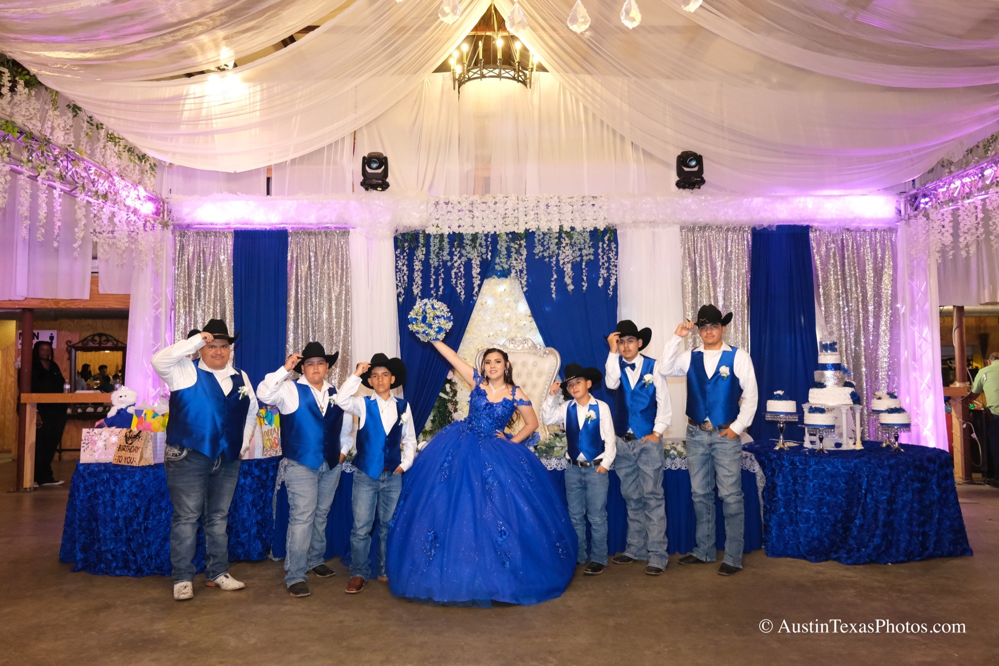 Quinceañera family portrait with parents and siblings — included in every Austin photo and video package