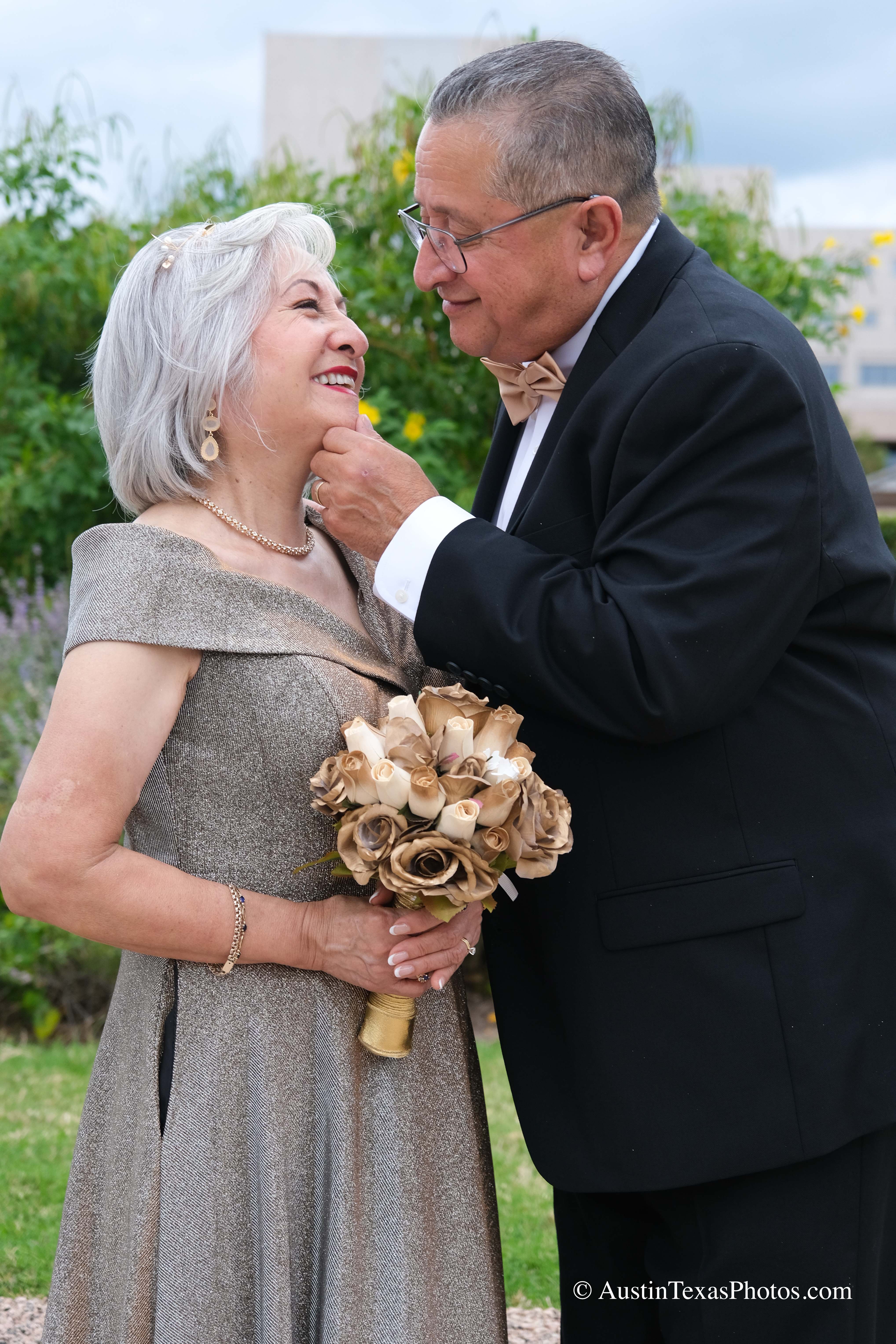 Intimate close-up portrait of bride and groom at the Texas State Capitol in Austin, Texas