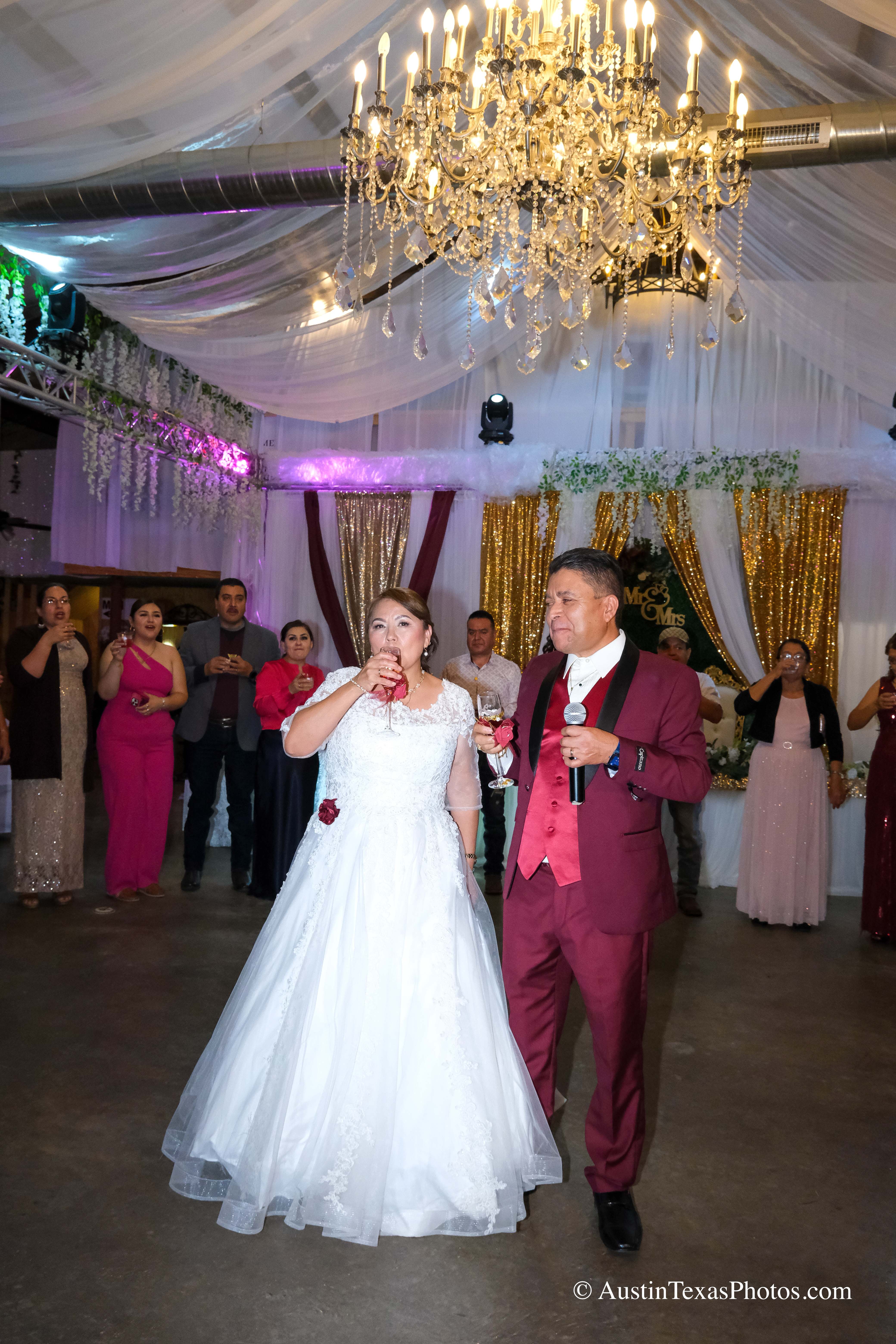 Groom giving toast speech at wedding reception