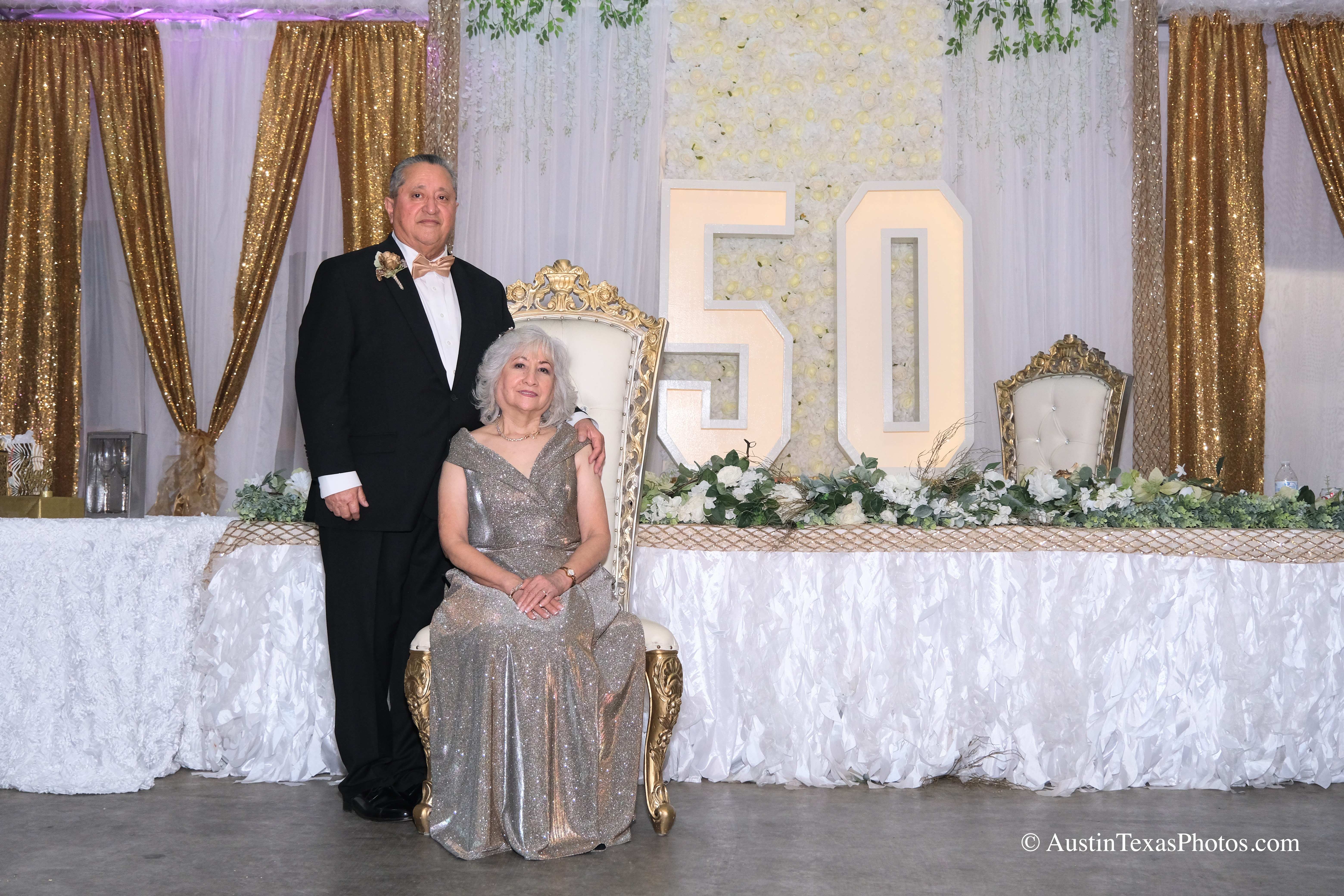 Bride and groom formal portrait at wedding reception in Kyle, Texas