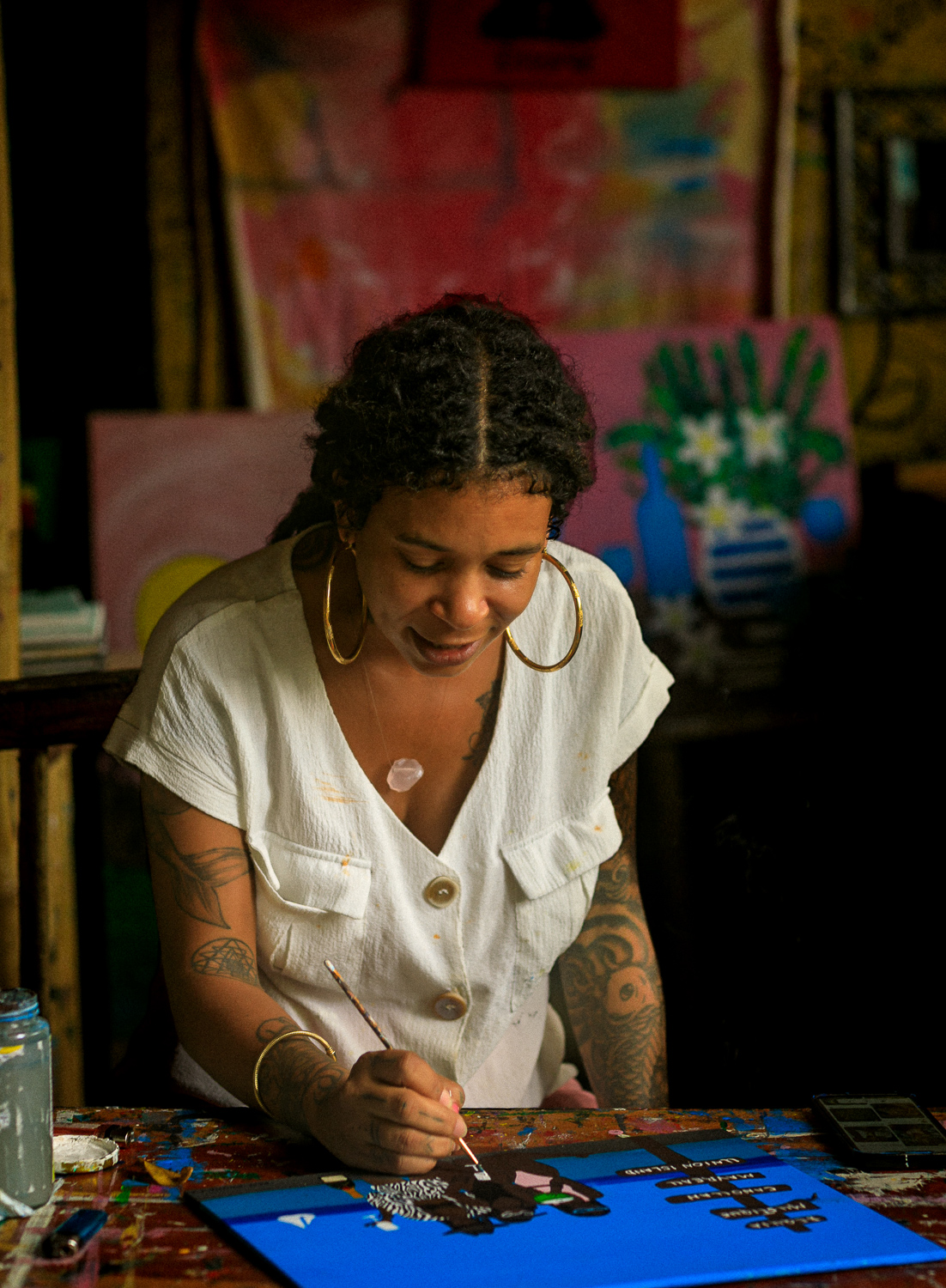 Zen painting in studio