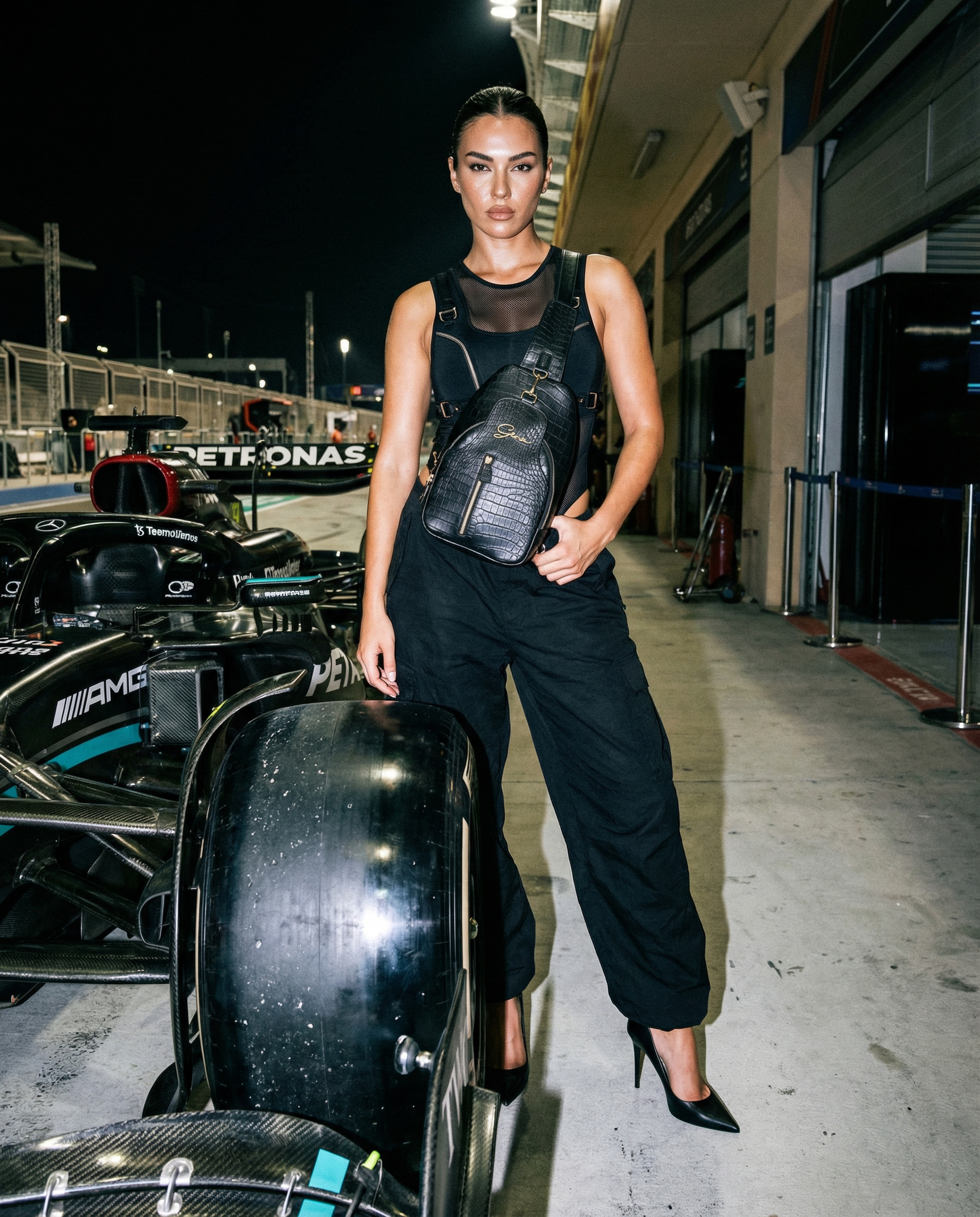 Beige Crocodile Sling Bag