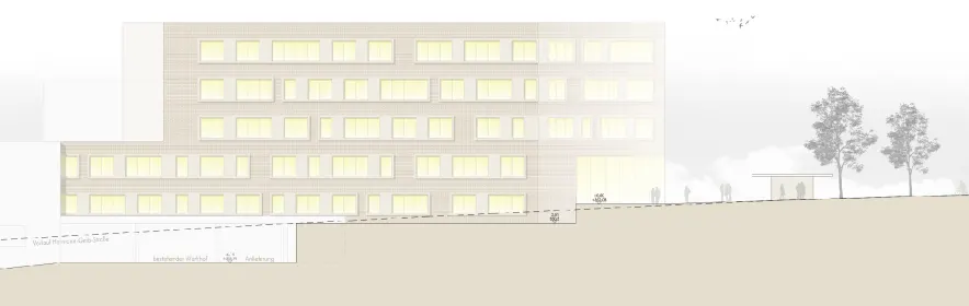 Ausschnitt Wettbewerbsblatt 2 - Westansicht - Hermann-Geib-Straße